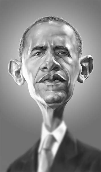 шарж черно-белый на Обаму