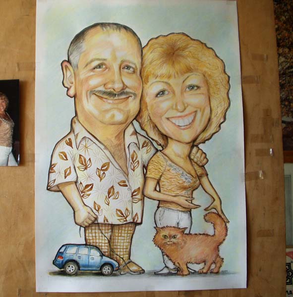 Шарж для любимой женщины с кошкой шаржист Михаил Шабалин, шаржист Мишель