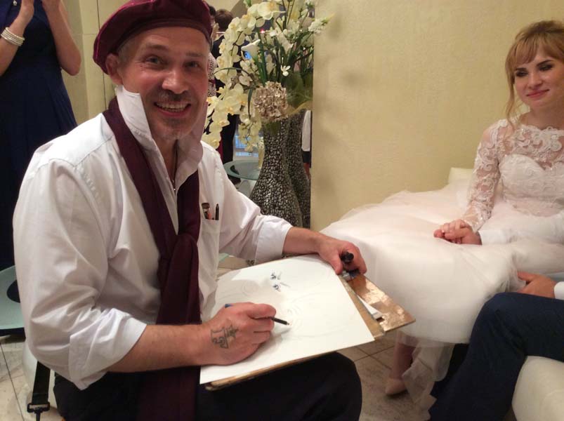 Шаржист на свадьбу Михаил Шабалин,Минск,рисует невесту Лизу