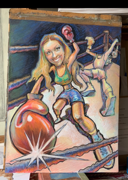 Изображение победившей девушки-боксера, шаржист Михаил Шабалин, шаржист Мишель, МИнск